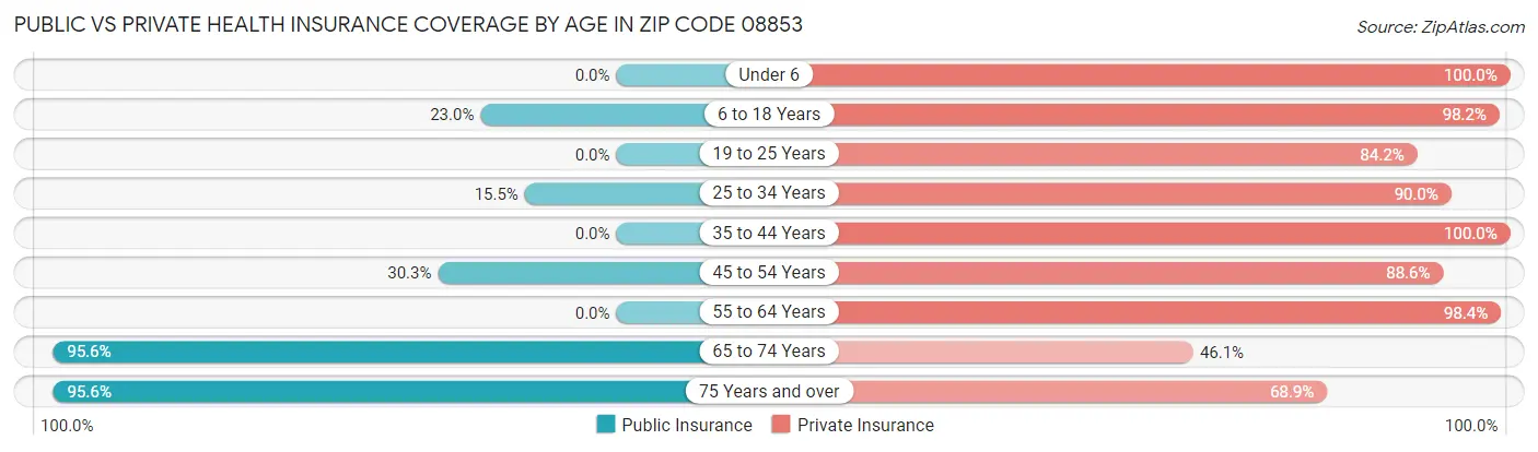 Public vs Private Health Insurance Coverage by Age in Zip Code 08853