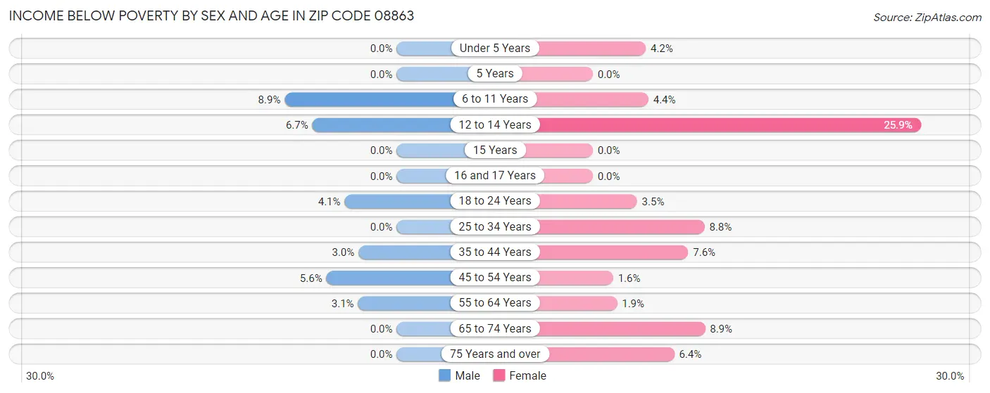 Income Below Poverty by Sex and Age in Zip Code 08863