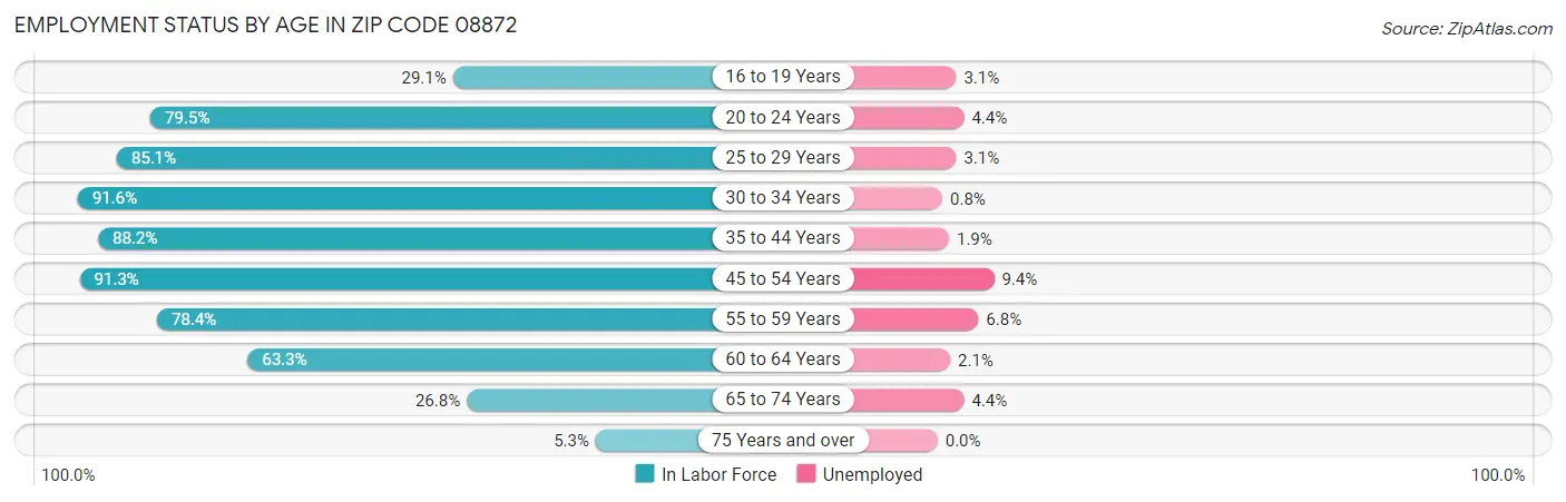Employment Status by Age in Zip Code 08872