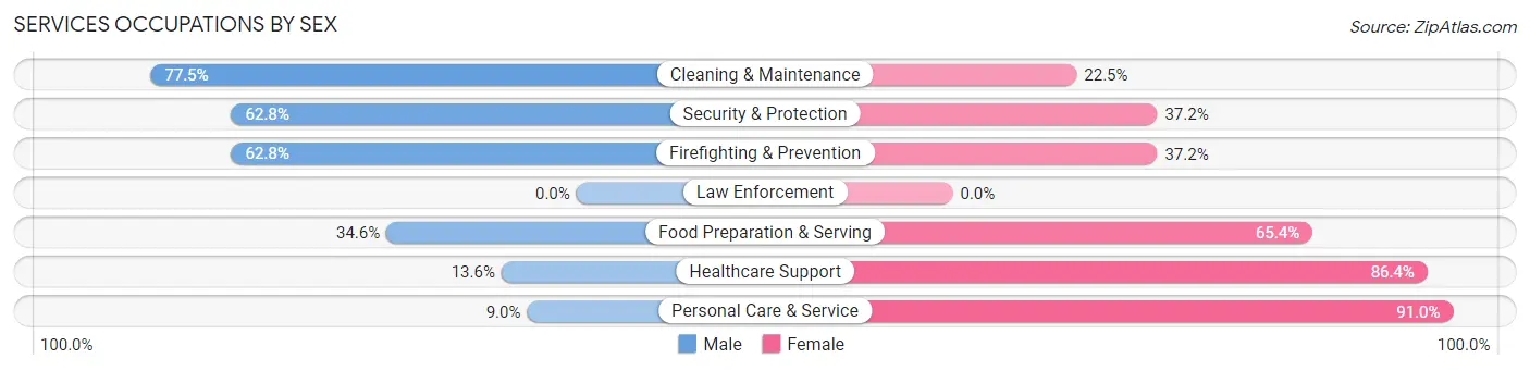 Services Occupations by Sex in Zip Code 10524