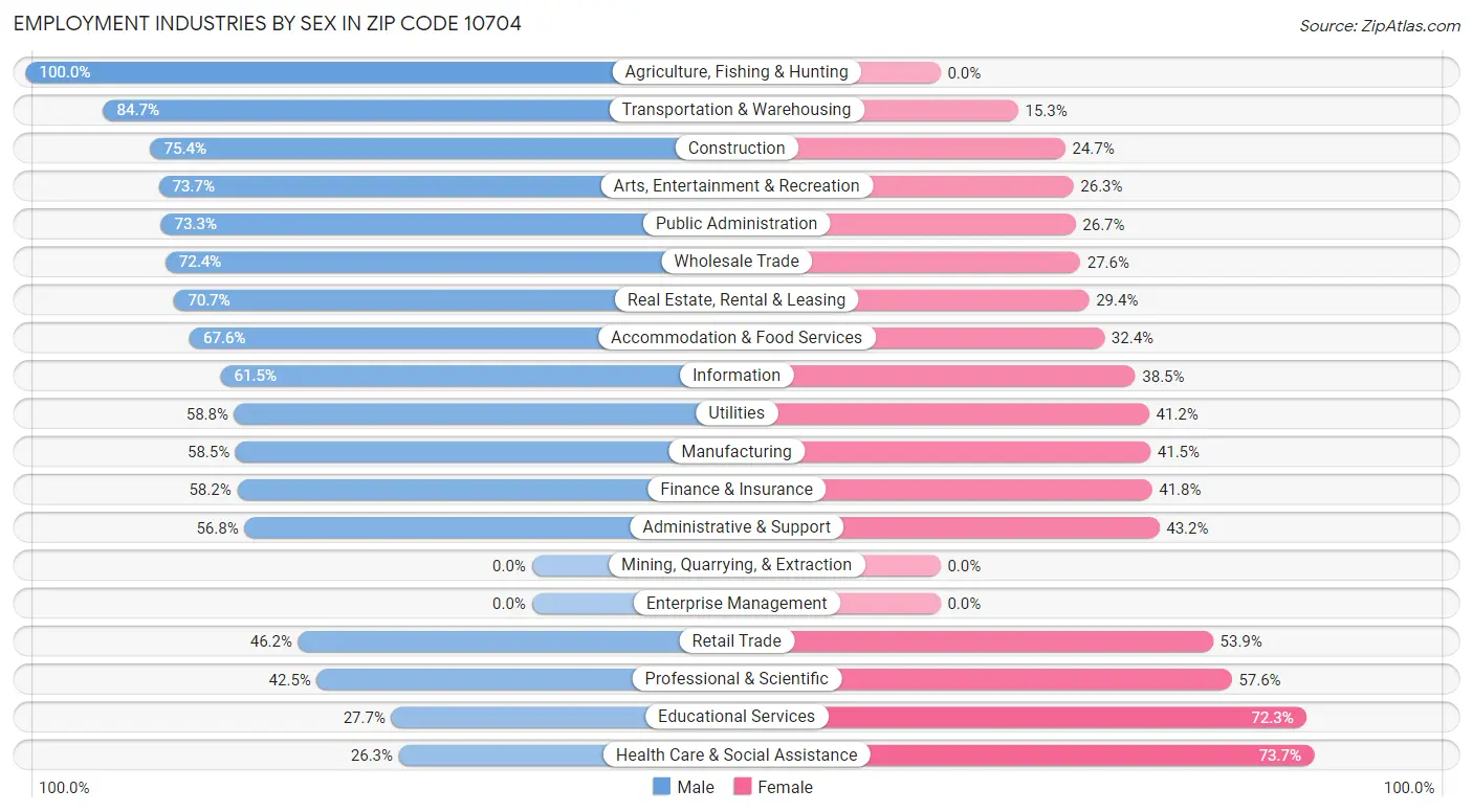 Employment Industries by Sex in Zip Code 10704