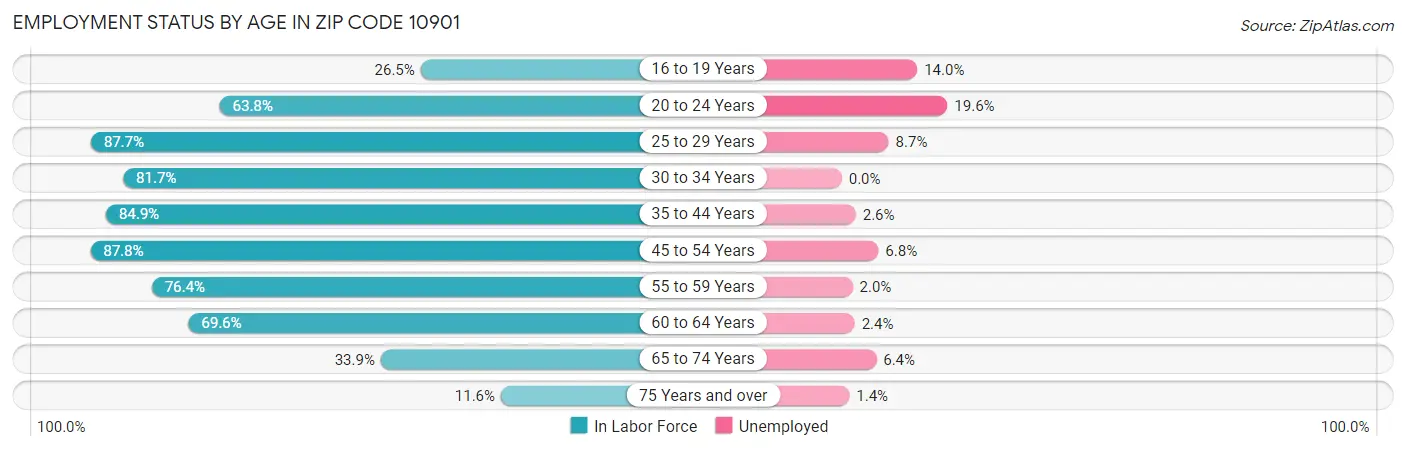 Employment Status by Age in Zip Code 10901