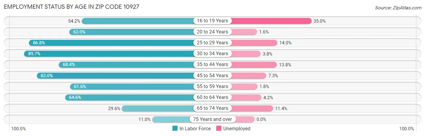 Employment Status by Age in Zip Code 10927