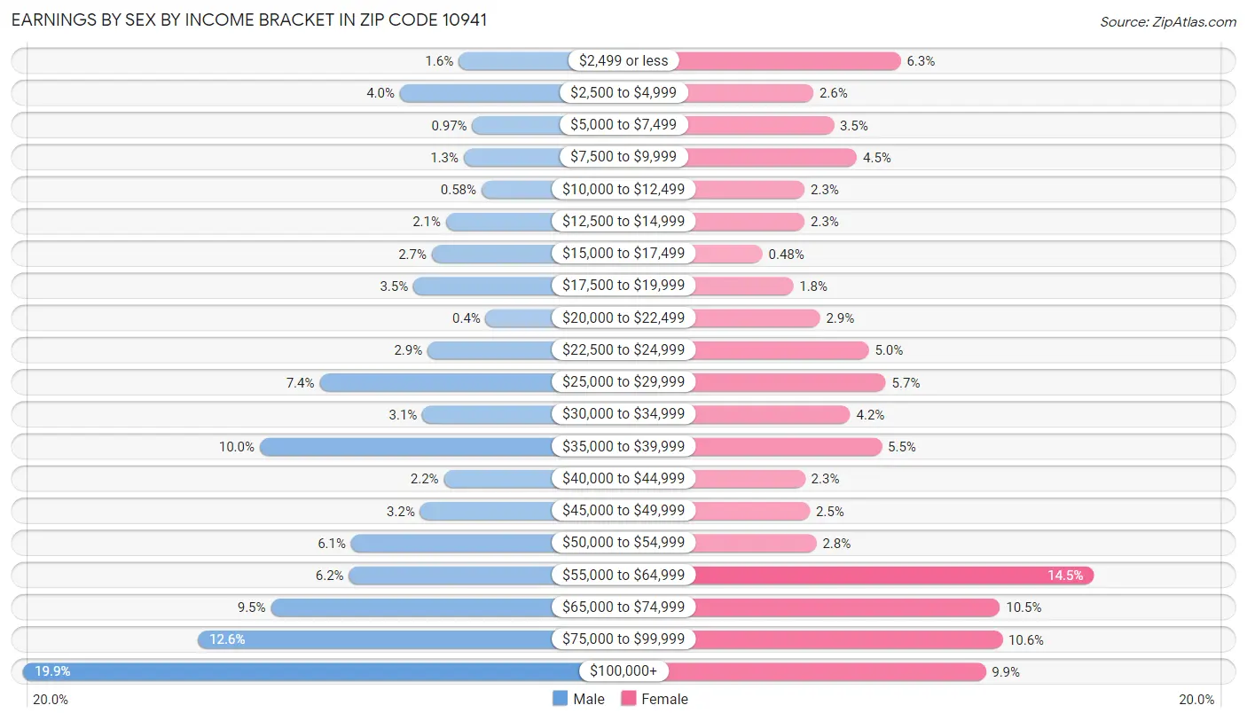 Earnings by Sex by Income Bracket in Zip Code 10941