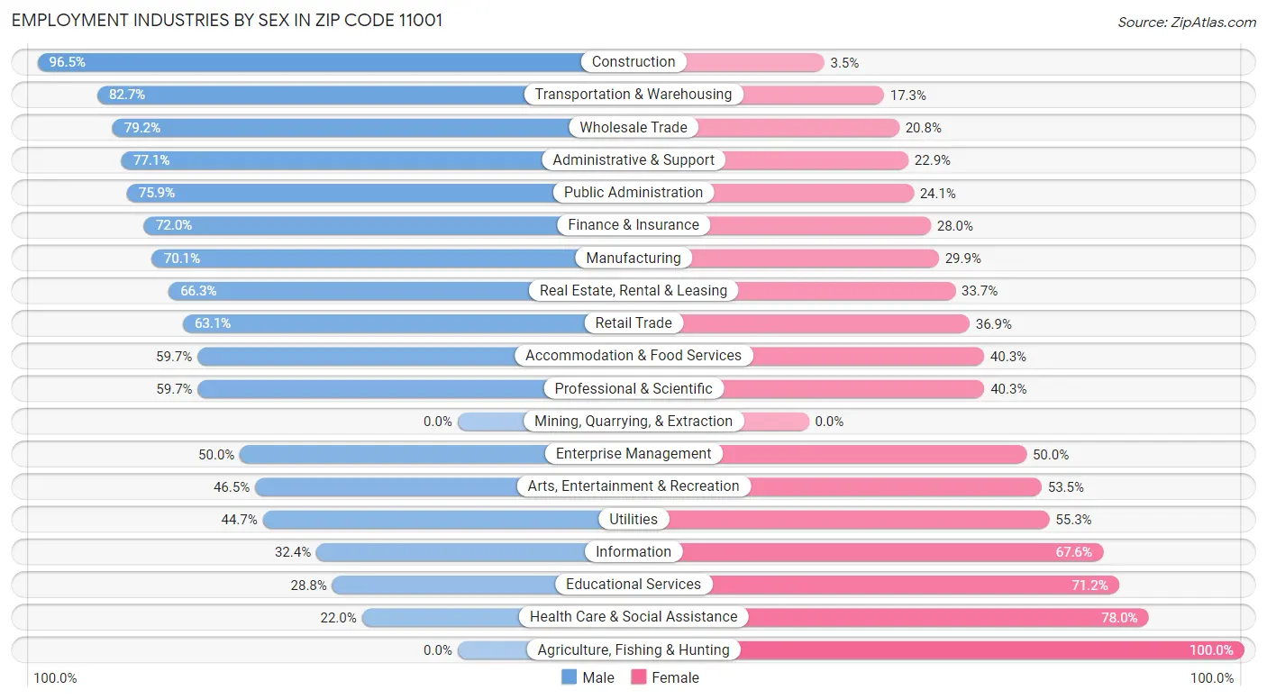 Employment Industries by Sex in Zip Code 11001