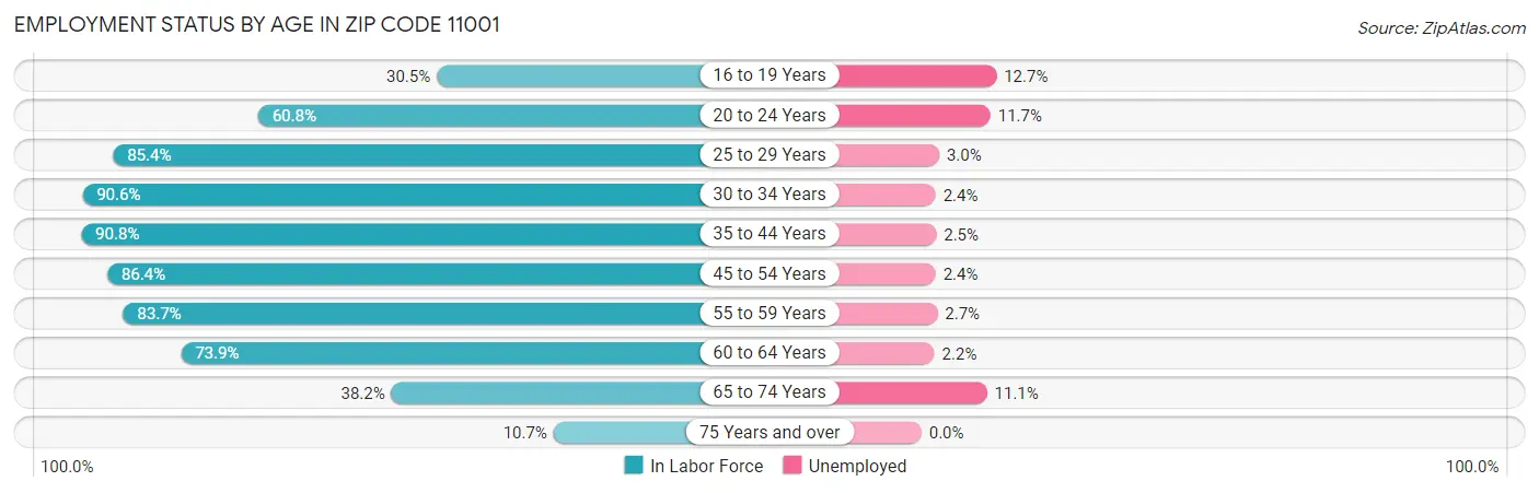 Employment Status by Age in Zip Code 11001