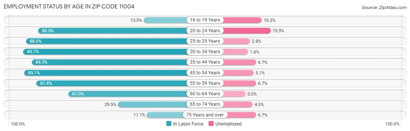 Employment Status by Age in Zip Code 11004