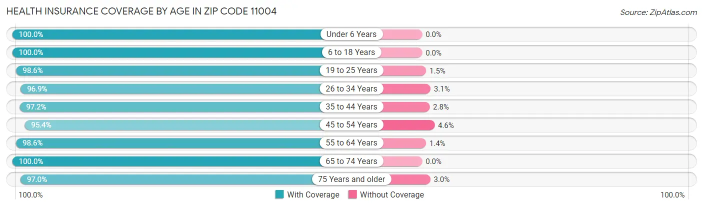 Health Insurance Coverage by Age in Zip Code 11004