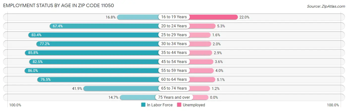 Employment Status by Age in Zip Code 11050