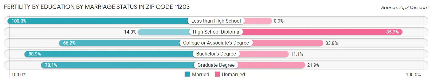 Female Fertility by Education by Marriage Status in Zip Code 11203