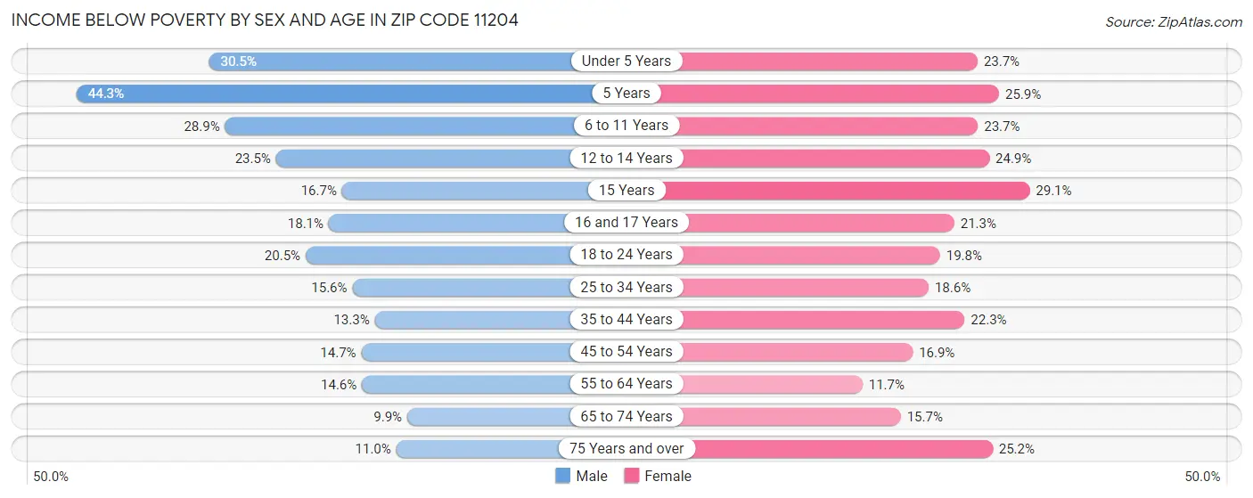 Income Below Poverty by Sex and Age in Zip Code 11204