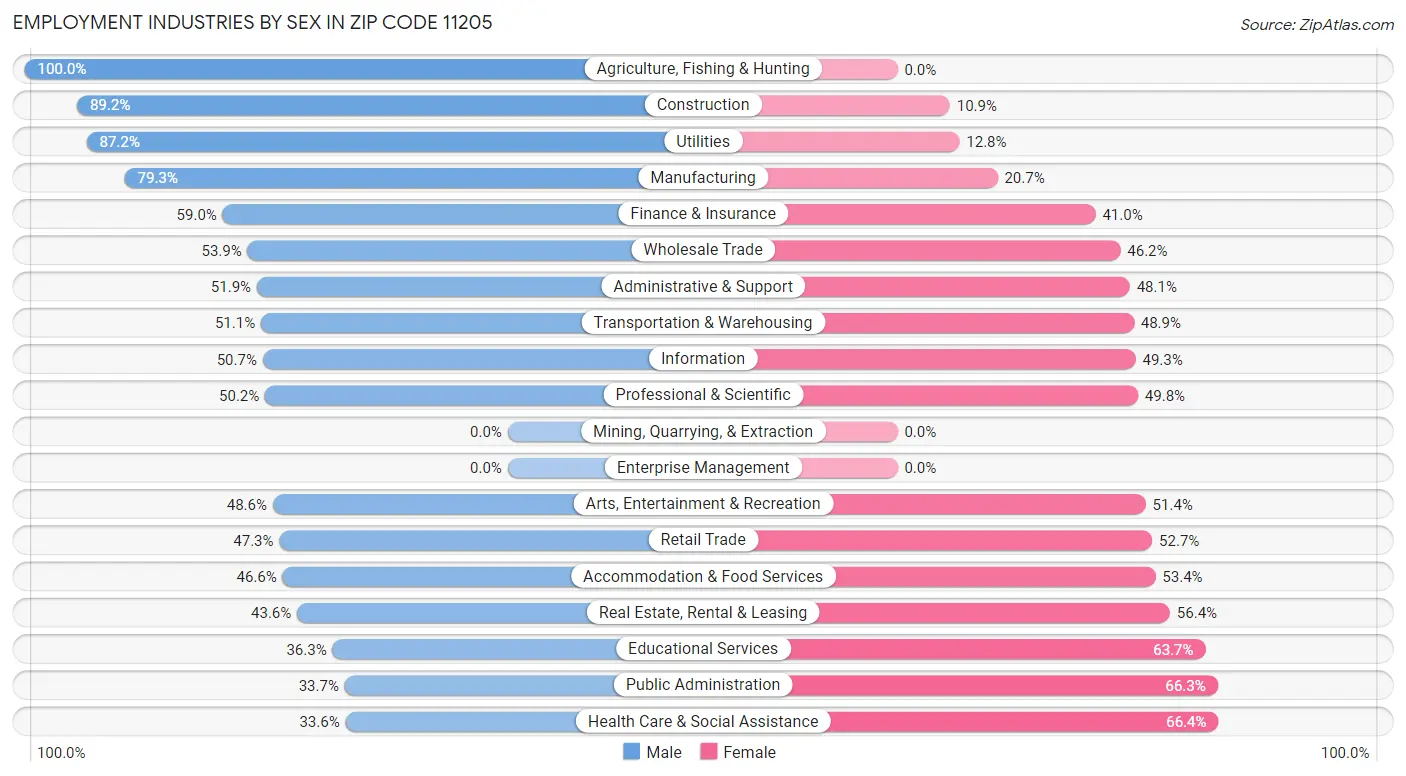 Employment Industries by Sex in Zip Code 11205