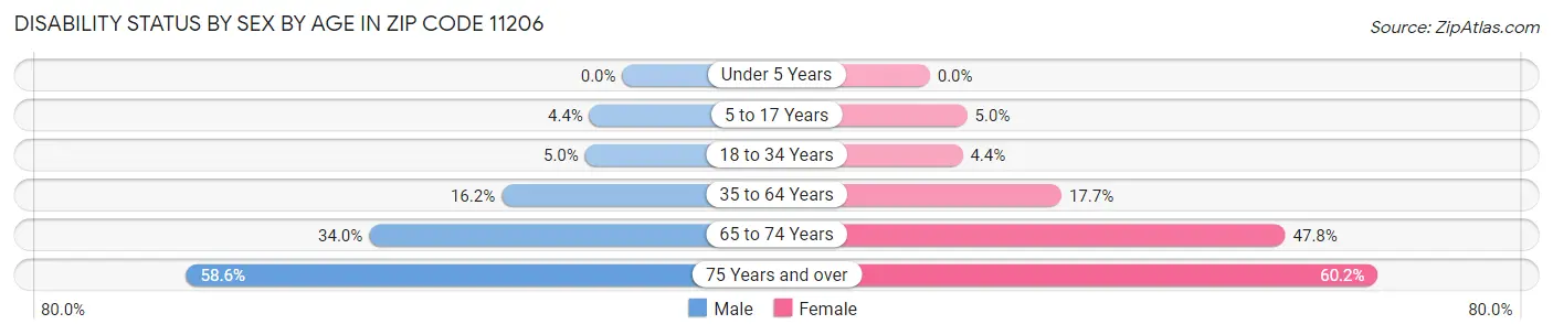 Disability Status by Sex by Age in Zip Code 11206