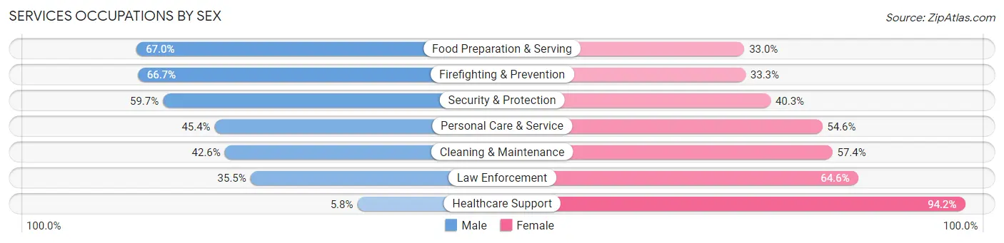 Services Occupations by Sex in Zip Code 11206