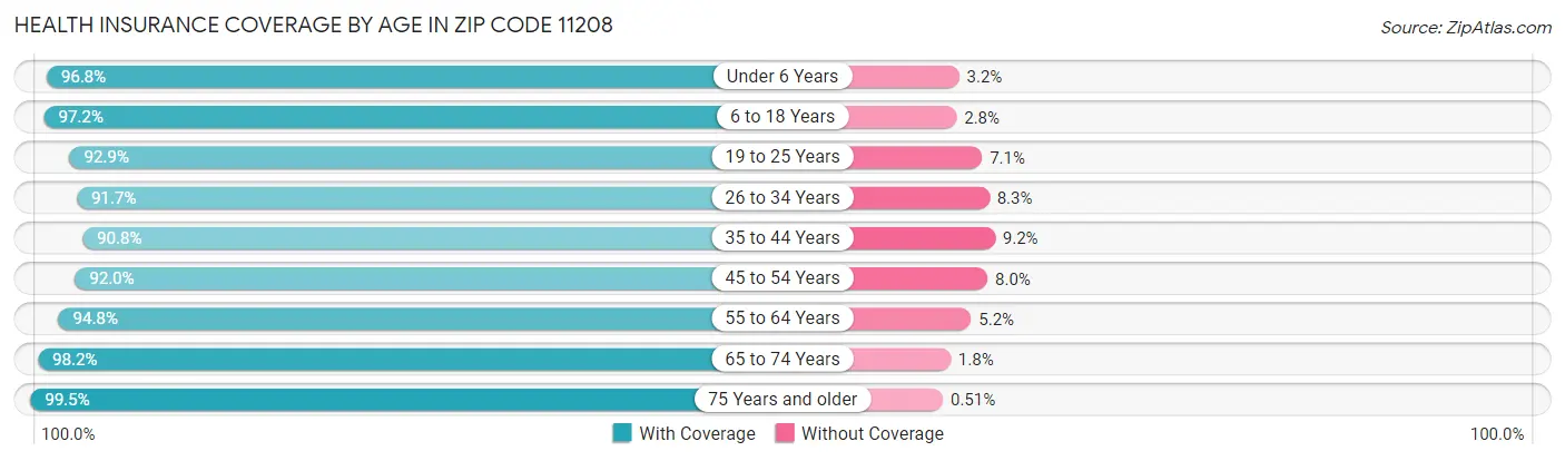 Health Insurance Coverage by Age in Zip Code 11208