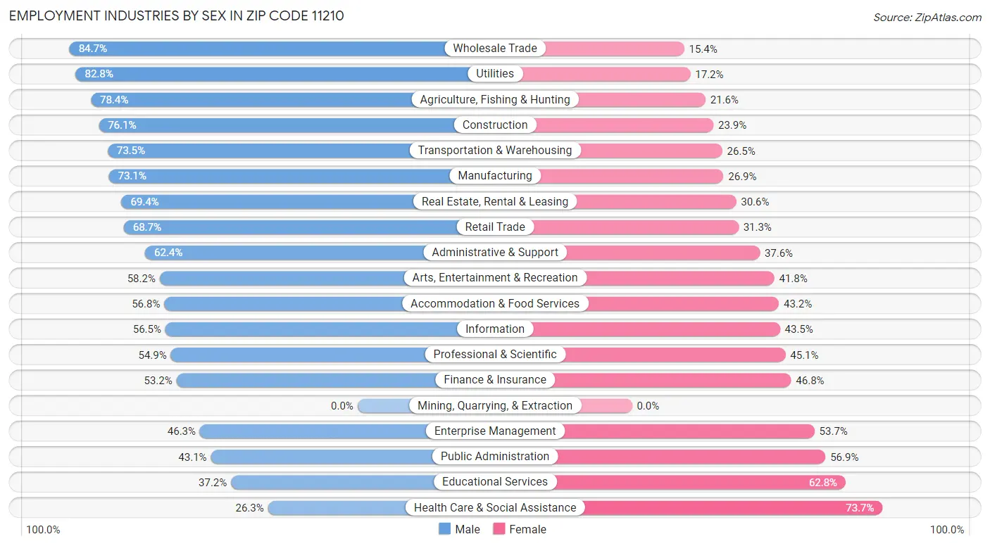 Employment Industries by Sex in Zip Code 11210