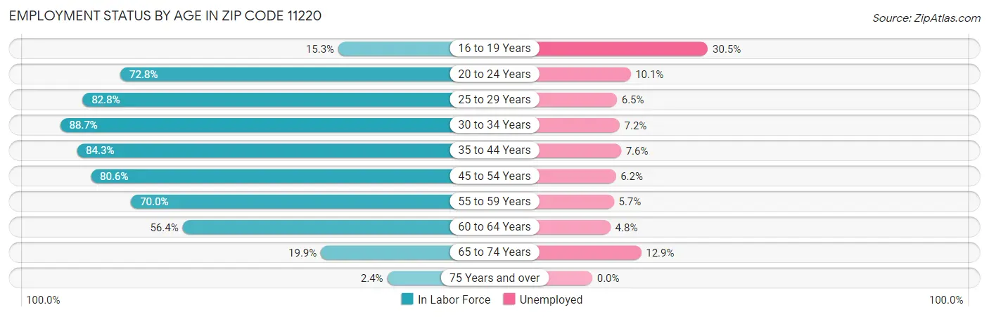 Employment Status by Age in Zip Code 11220