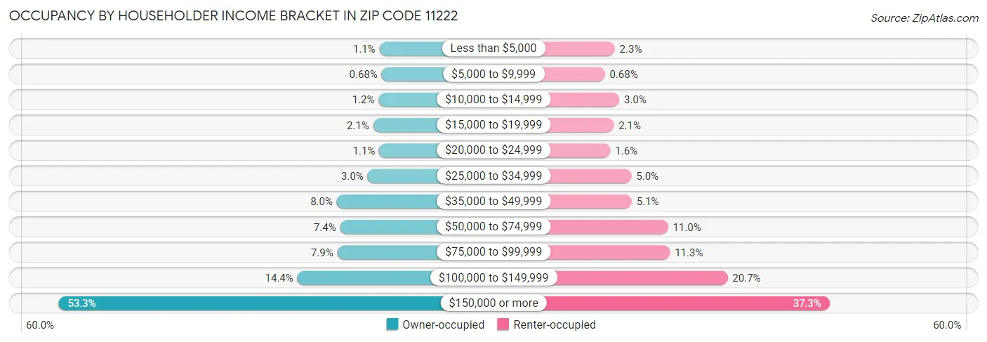 Occupancy by Householder Income Bracket in Zip Code 11222