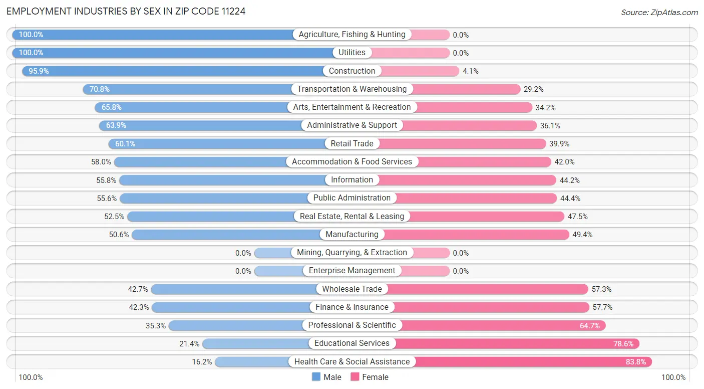 Employment Industries by Sex in Zip Code 11224