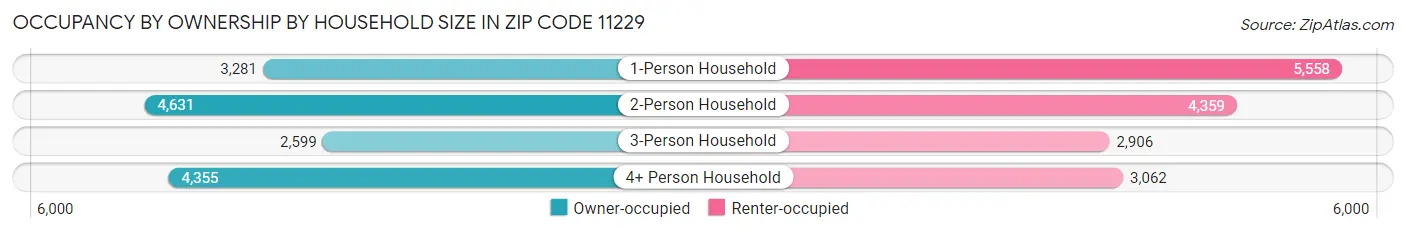 Occupancy by Ownership by Household Size in Zip Code 11229