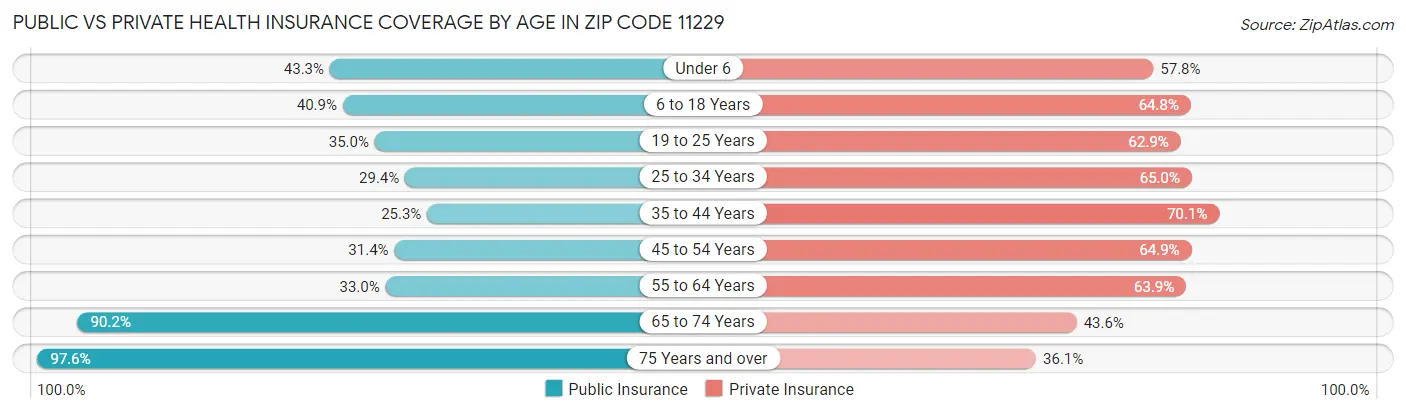 Public vs Private Health Insurance Coverage by Age in Zip Code 11229