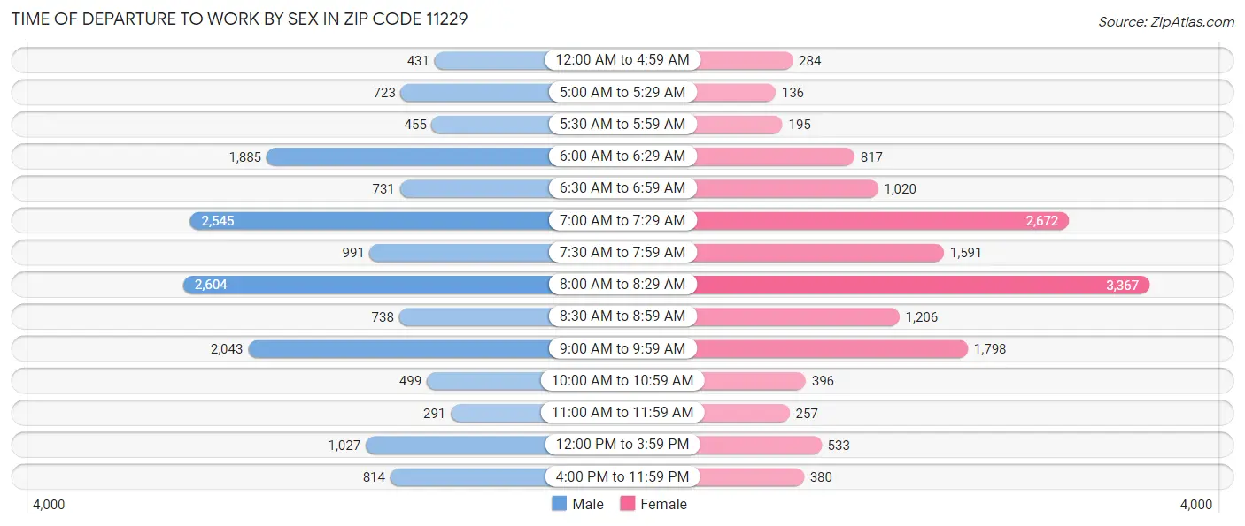 Time of Departure to Work by Sex in Zip Code 11229