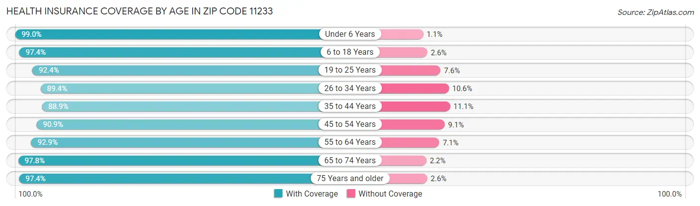 Health Insurance Coverage by Age in Zip Code 11233