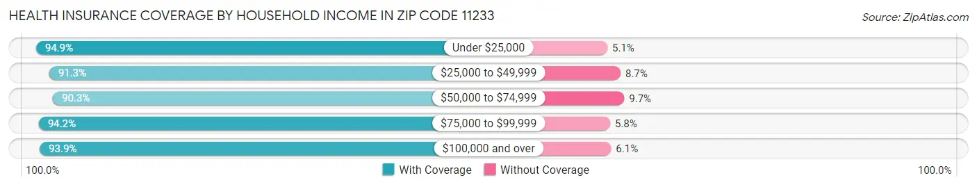 Health Insurance Coverage by Household Income in Zip Code 11233