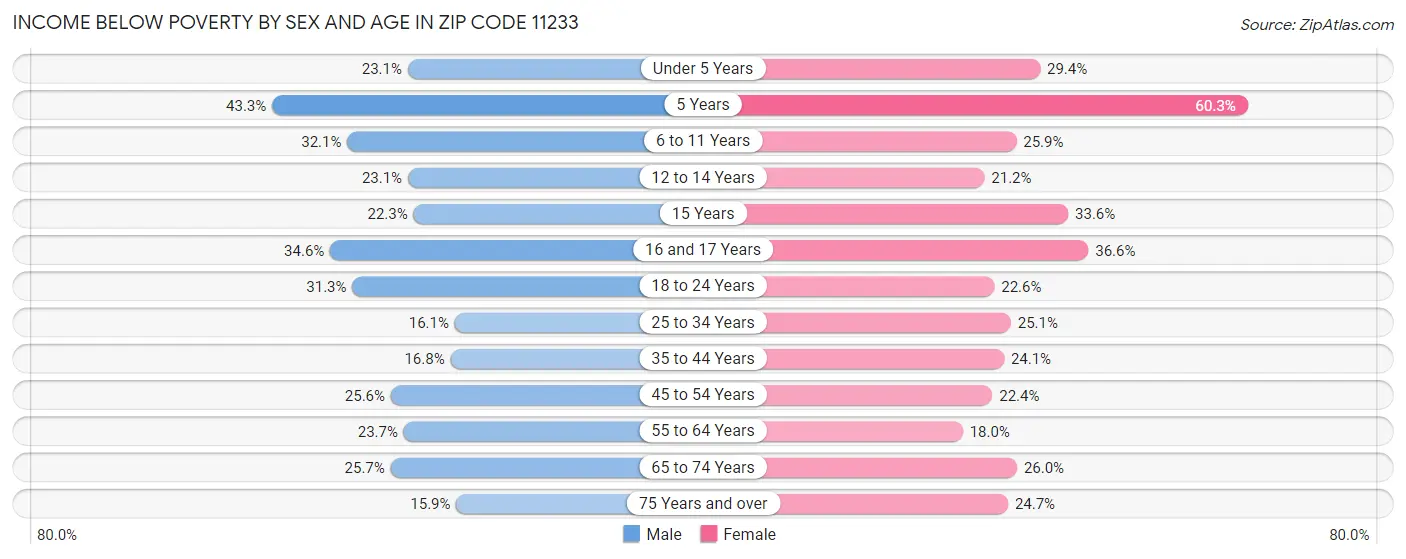Income Below Poverty by Sex and Age in Zip Code 11233