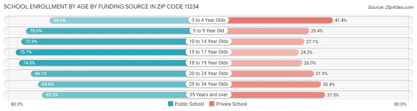 School Enrollment by Age by Funding Source in Zip Code 11234
