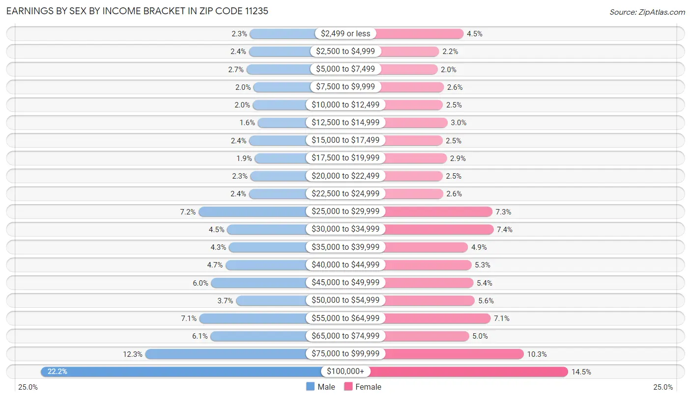 Earnings by Sex by Income Bracket in Zip Code 11235