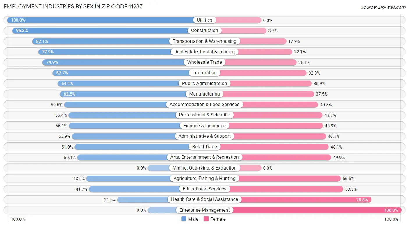 Employment Industries by Sex in Zip Code 11237