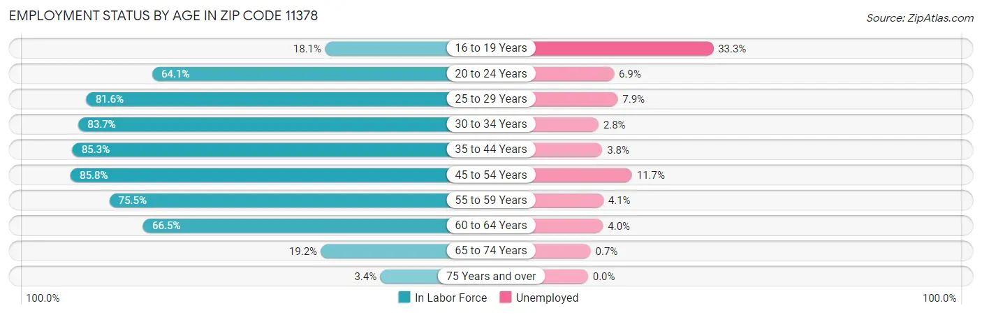 Employment Status by Age in Zip Code 11378