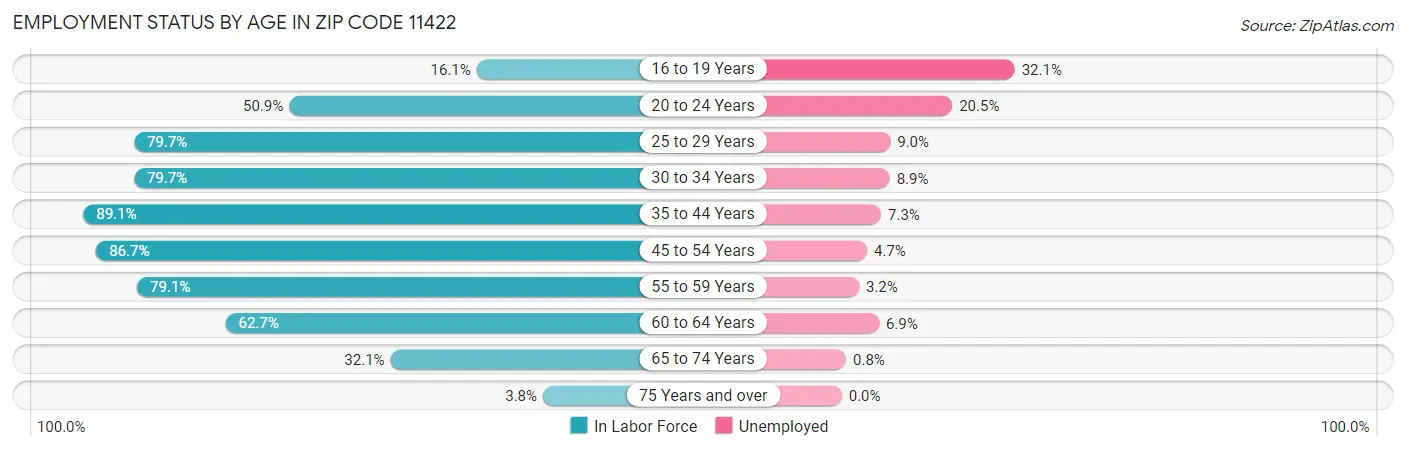 Employment Status by Age in Zip Code 11422