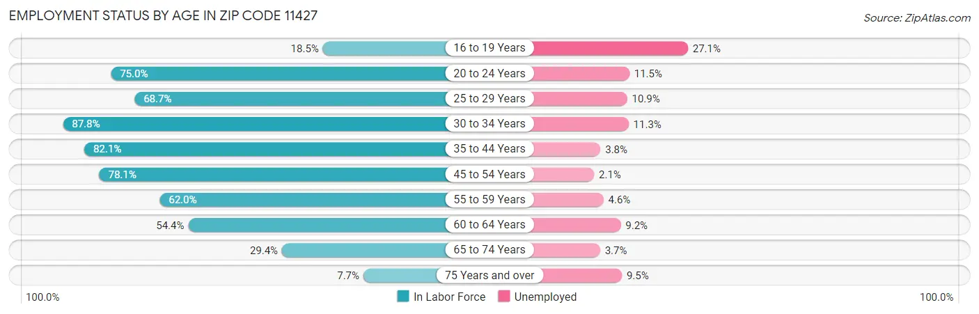 Employment Status by Age in Zip Code 11427