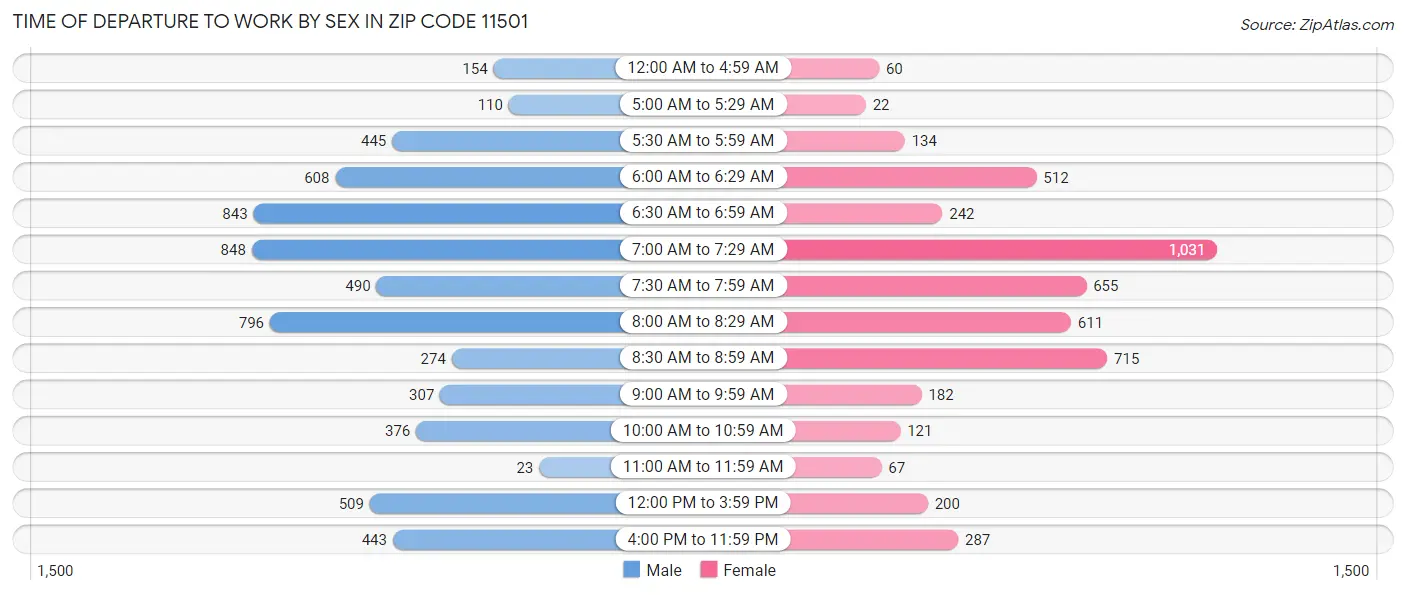 Time of Departure to Work by Sex in Zip Code 11501