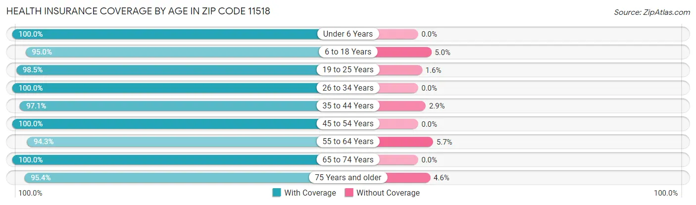Health Insurance Coverage by Age in Zip Code 11518