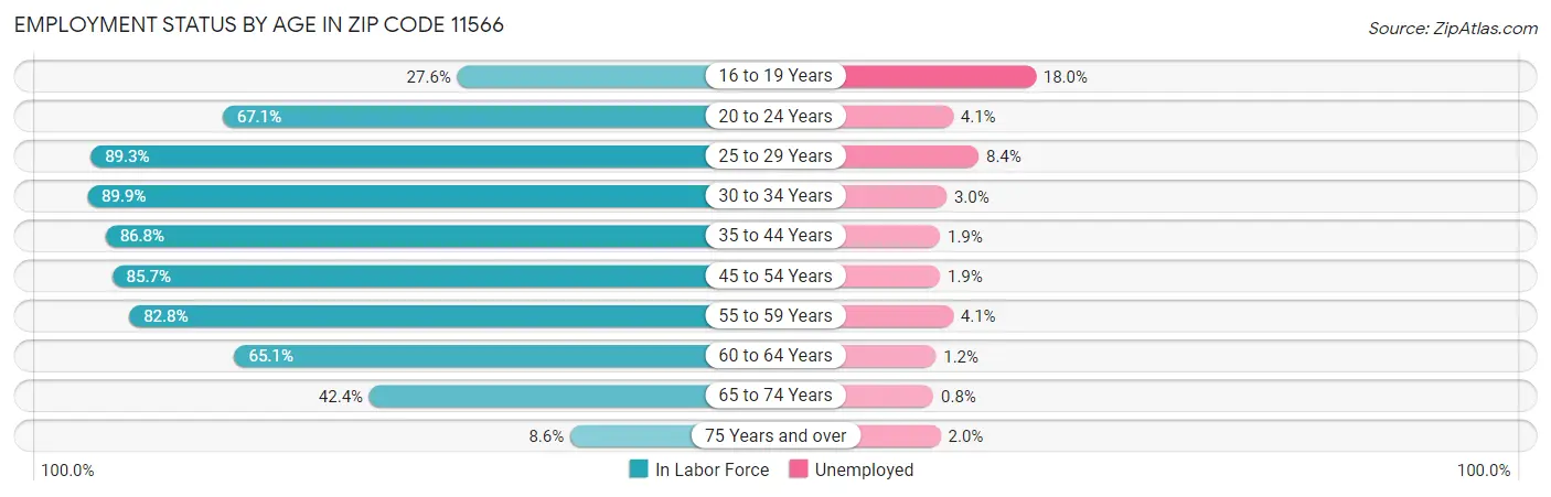 Employment Status by Age in Zip Code 11566