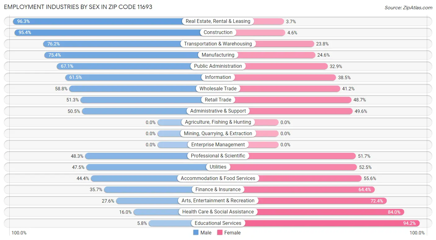 Employment Industries by Sex in Zip Code 11693