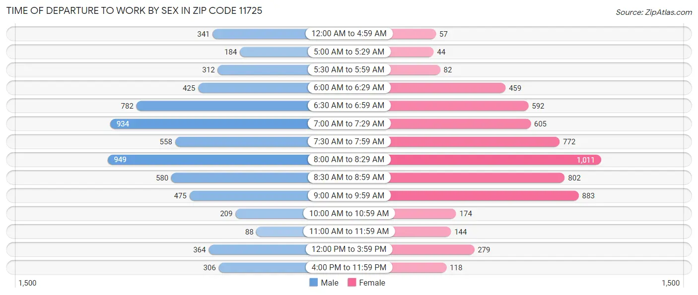 Time of Departure to Work by Sex in Zip Code 11725