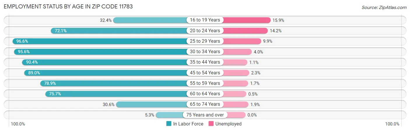 Employment Status by Age in Zip Code 11783