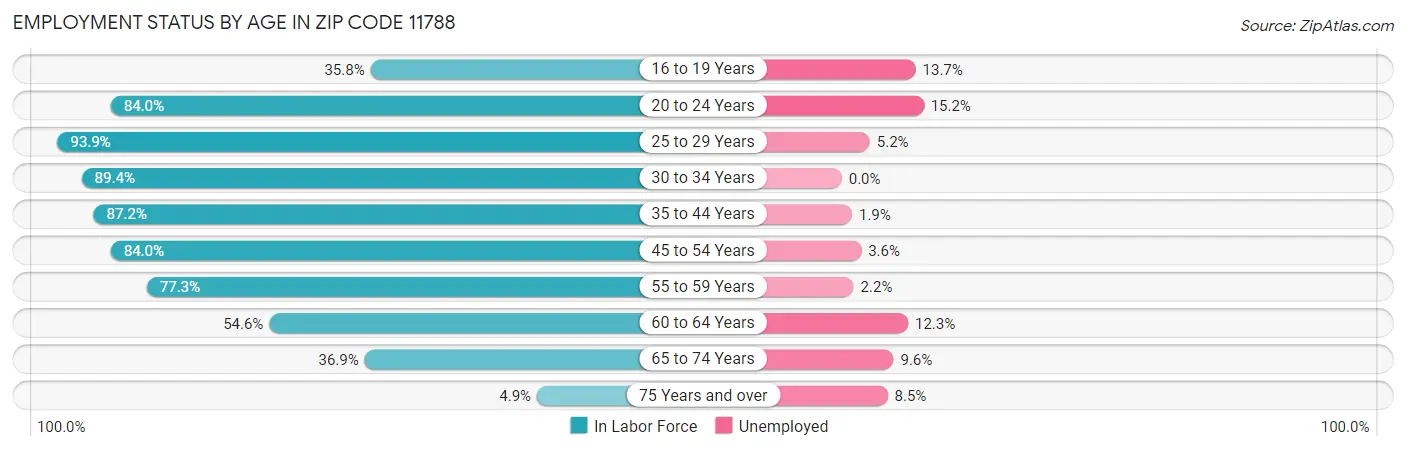 Employment Status by Age in Zip Code 11788