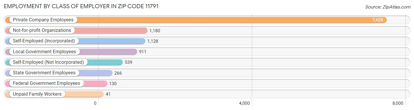 Employment by Class of Employer in Zip Code 11791