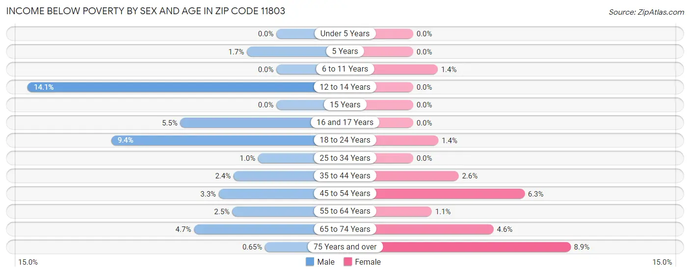 Income Below Poverty by Sex and Age in Zip Code 11803