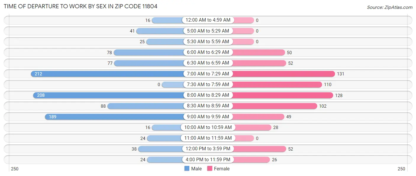 Time of Departure to Work by Sex in Zip Code 11804