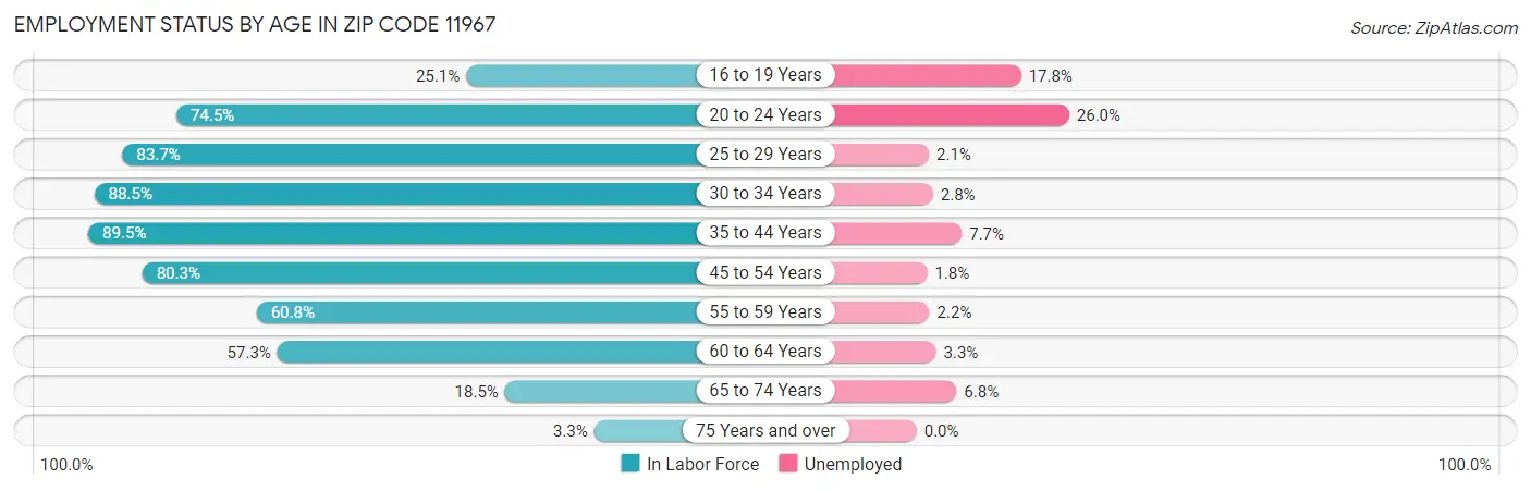 Employment Status by Age in Zip Code 11967