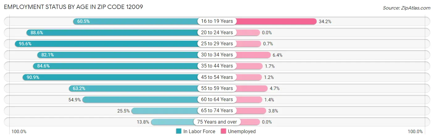 Employment Status by Age in Zip Code 12009