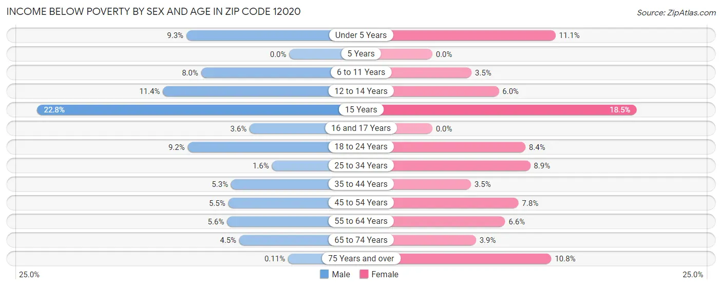 Income Below Poverty by Sex and Age in Zip Code 12020