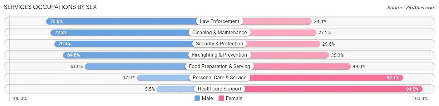 Services Occupations by Sex in Zip Code 12020