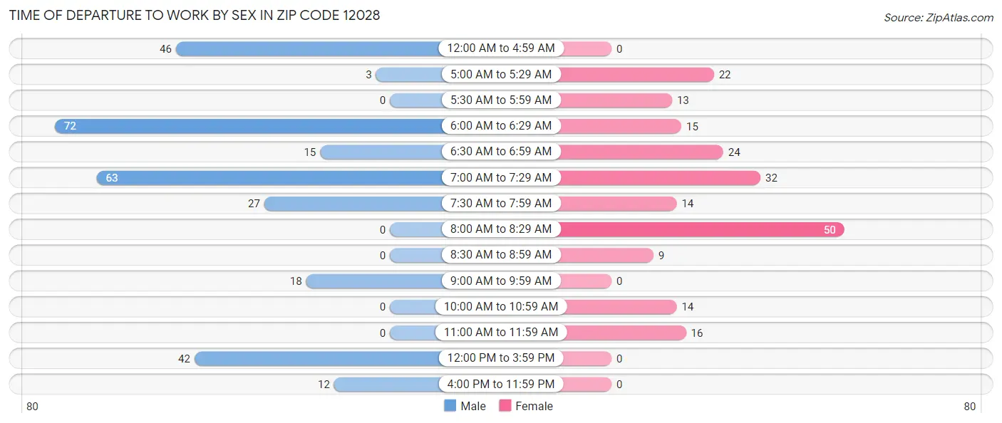 Time of Departure to Work by Sex in Zip Code 12028